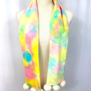 Fun fleece tie dye scarf with pom detail